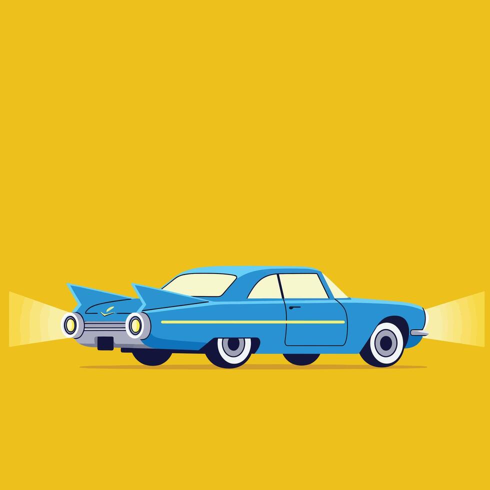 Classic blue car design in flat style with bright yellow background illustration vector