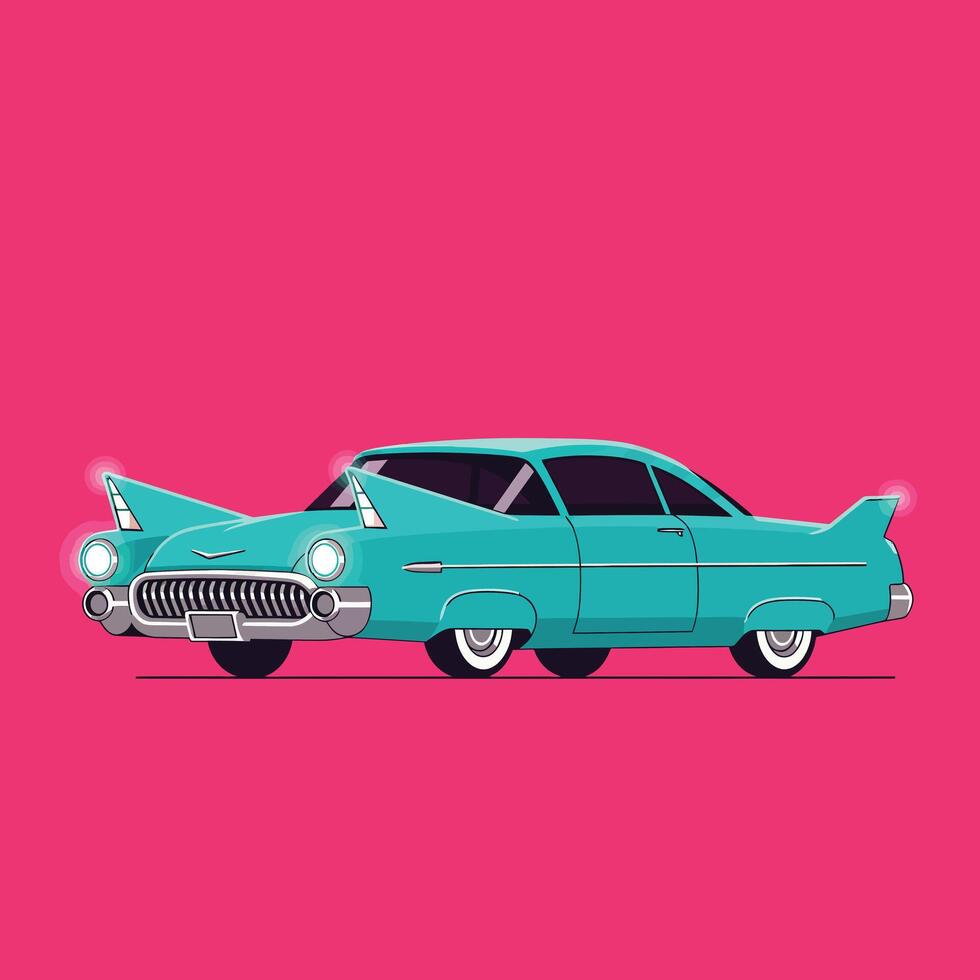Classic turquoise car with retro design features in flat art style illustration vector