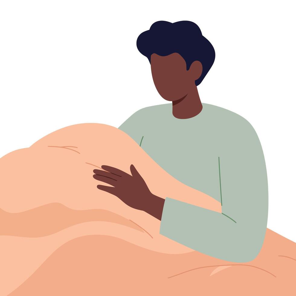 Person gently holding soft blanket in minimal flat design illustration vector