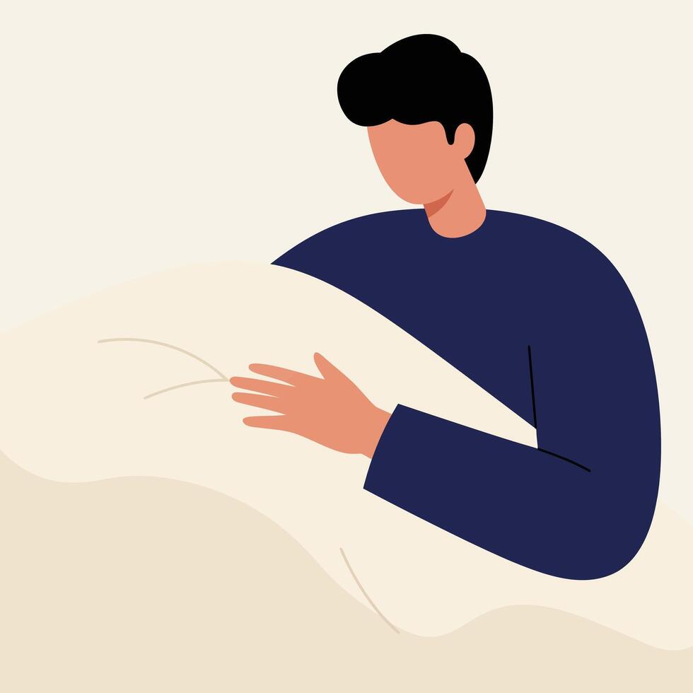 Person holding a blanket in a calm posture, flat design art vector