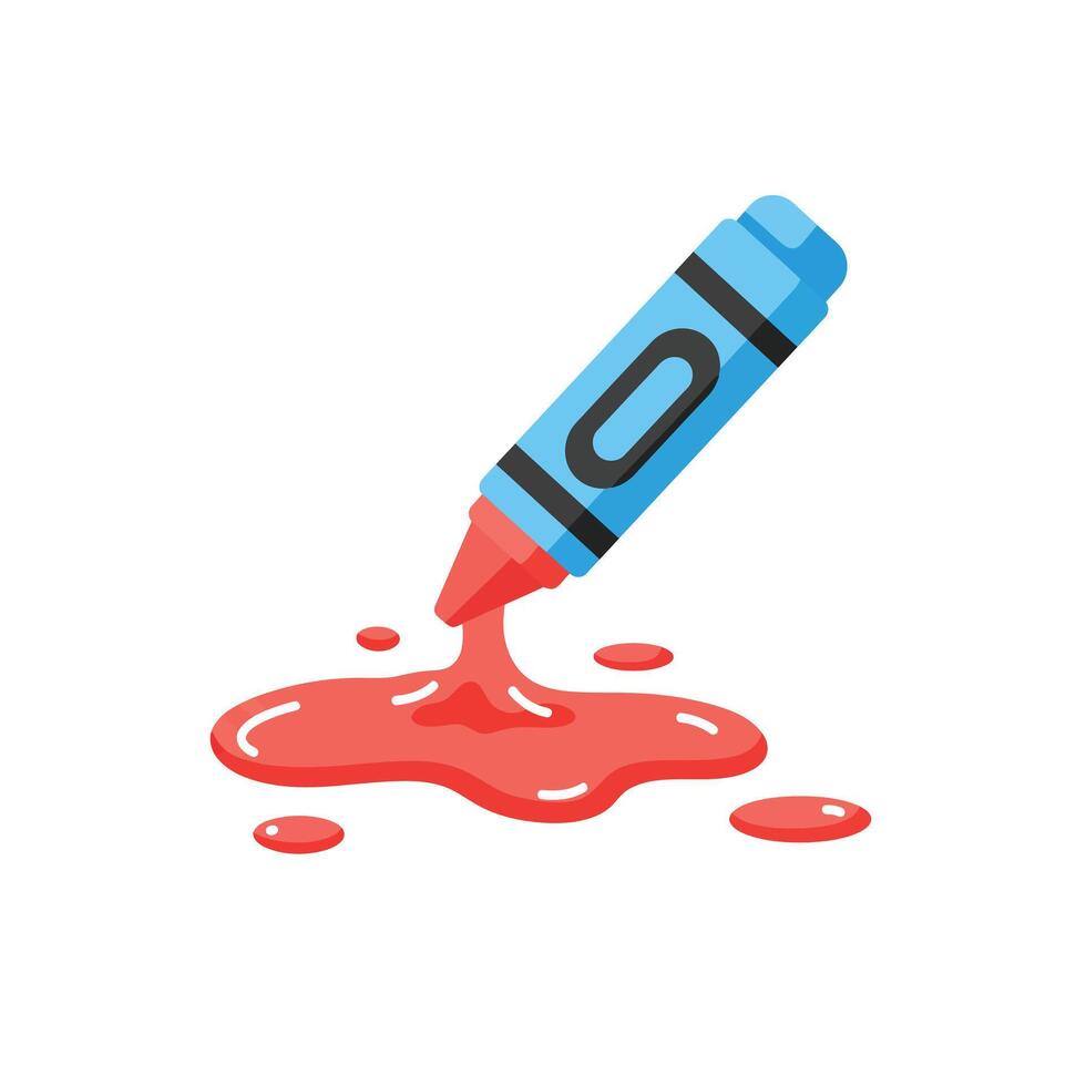 Crayon melting into vibrant red puddle in flat art style illustration vector