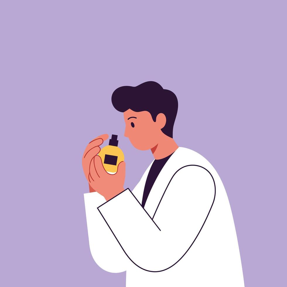 Man holding a perfume bottle in a minimalist style illustration vector