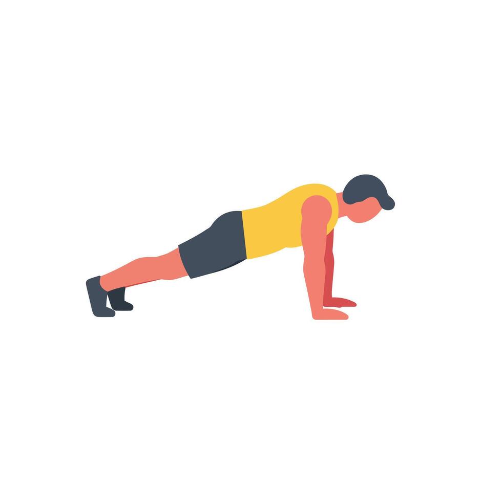 Man performing push-up exercise in flat style illustration vector