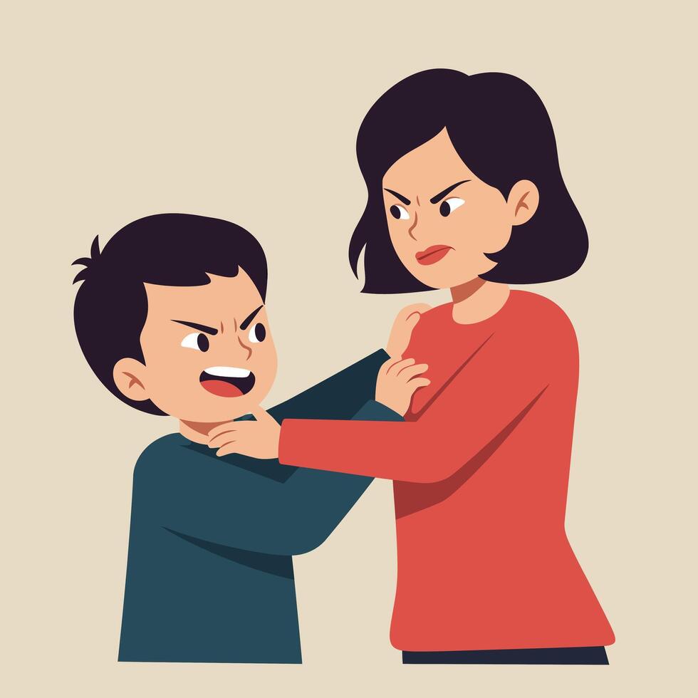 Child and adult expressing frustration in flat illustration style art vector
