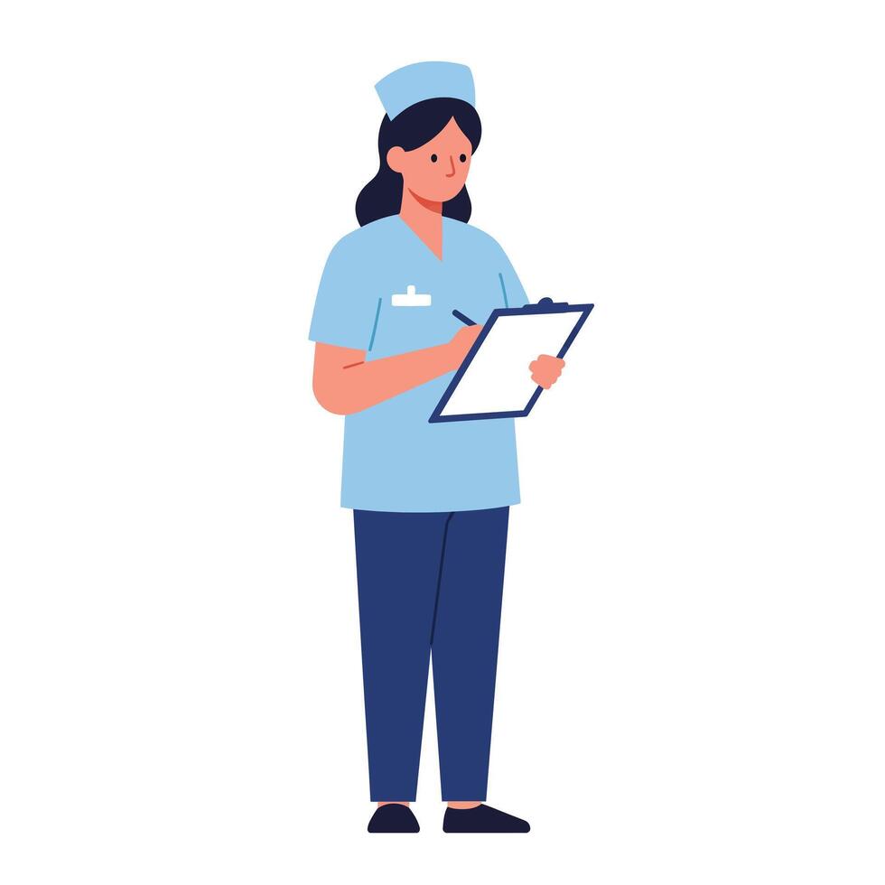 Nurse holding a clipboard in flat design style art vector