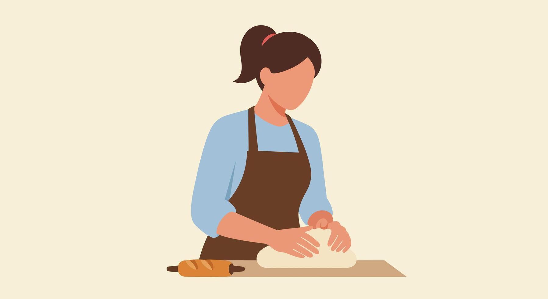 Woman kneading dough in a kitchen with flat design style art vector