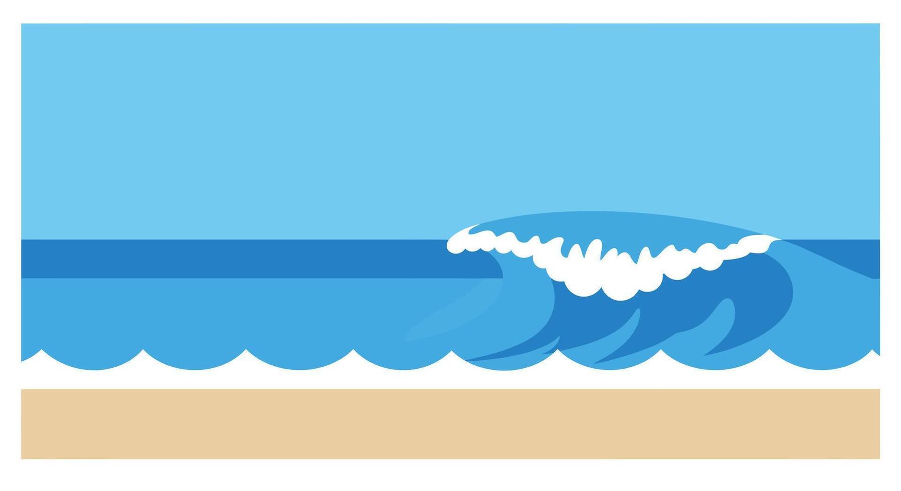 Ocean wave crashing onto sandy beach in flat art style vector