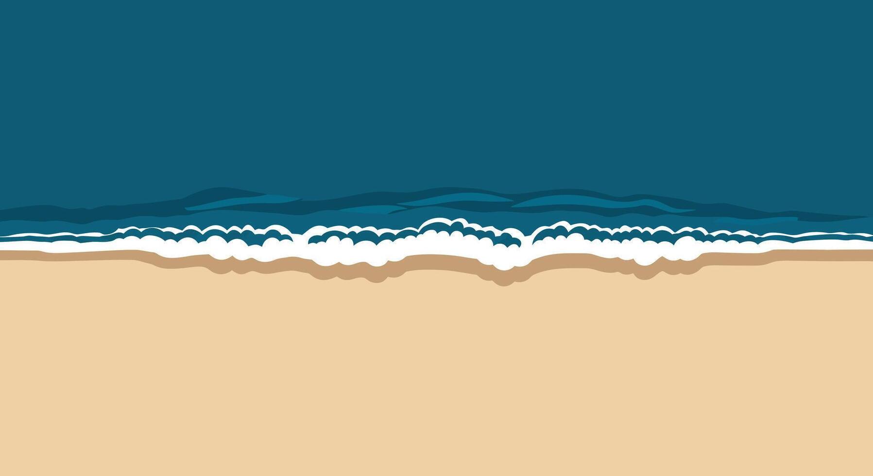 Ocean waves meeting sandy beach in flat minimal art vector