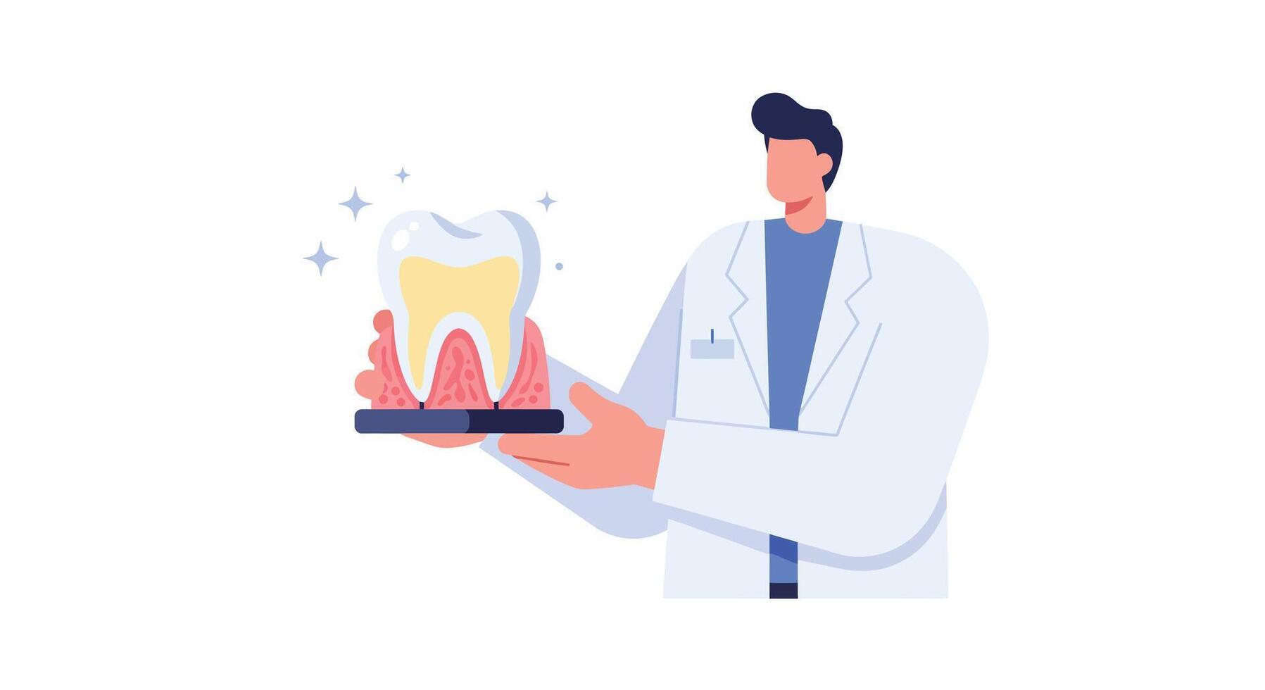 Dental professional holding a model tooth in flat art style vector
