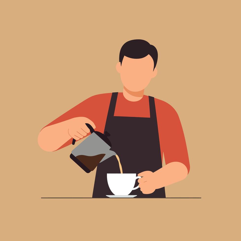 Barista pouring coffee into a cup in flat illustration vector