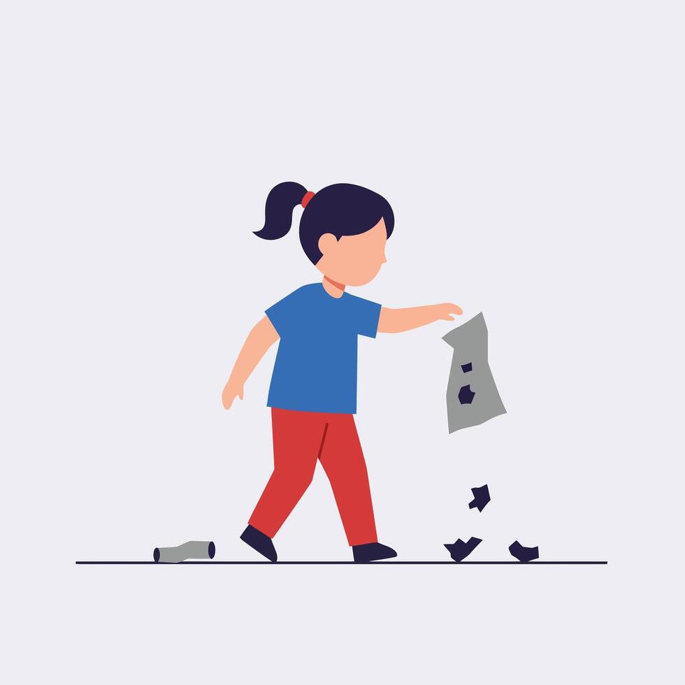 Child picking up litter in flat design style art illustration vector