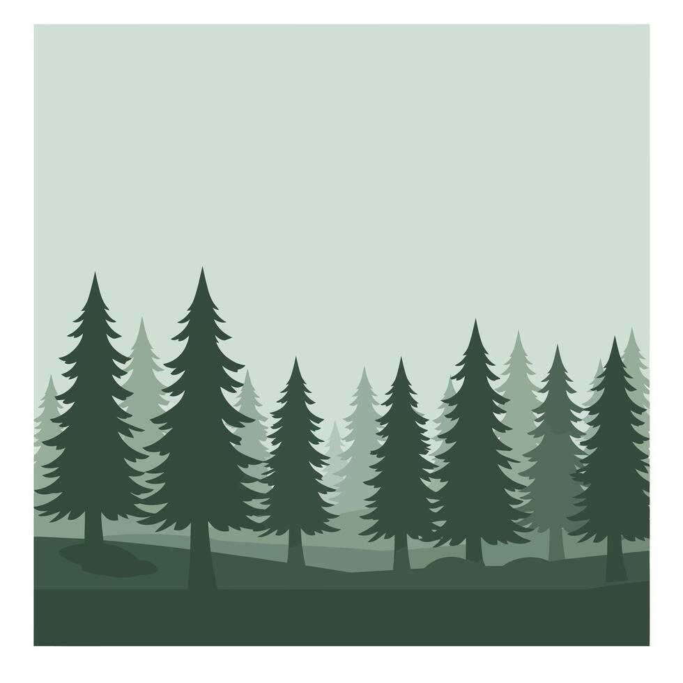 Lush evergreen trees in a serene landscape, minimal design style art vector