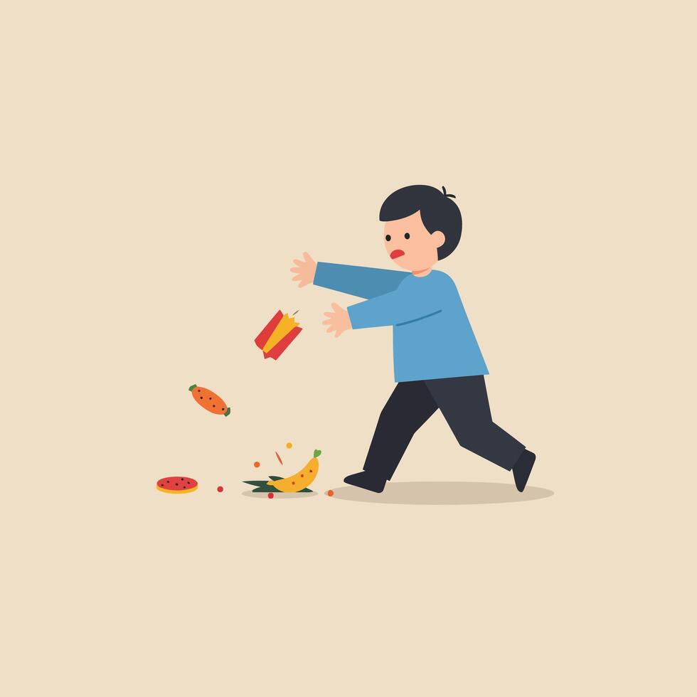 Child playing with food items in minimal flat design illustration vector