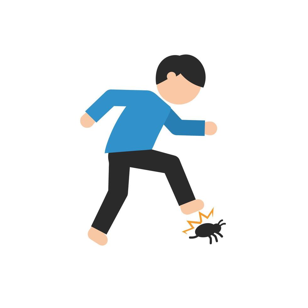 Person stepping on a bug in flat art style with vibrant colors vector