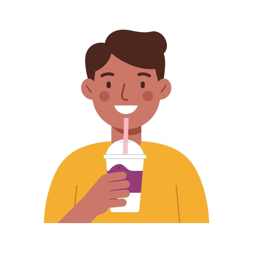 Happy person enjoying a drink in minimal flat art style illustration vector