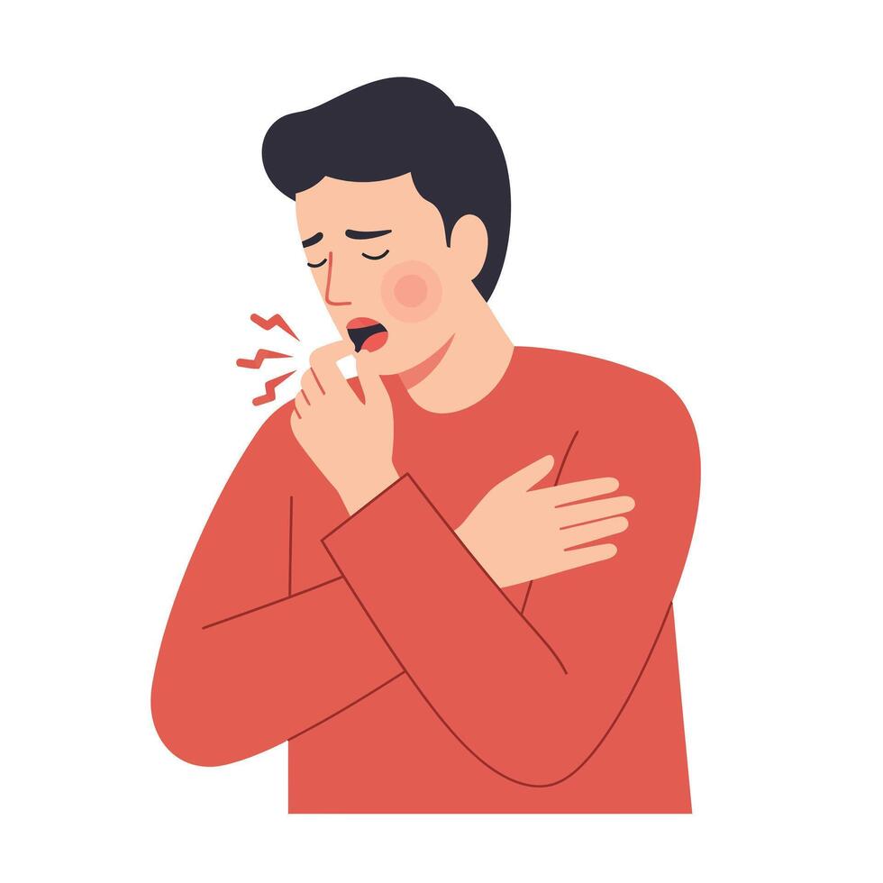 Man experiencing discomfort in flat minimal art style showing two frames of pain expression illustration vector