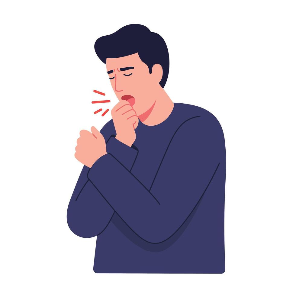 Man coughing in discomfort with minimal flat design art vector