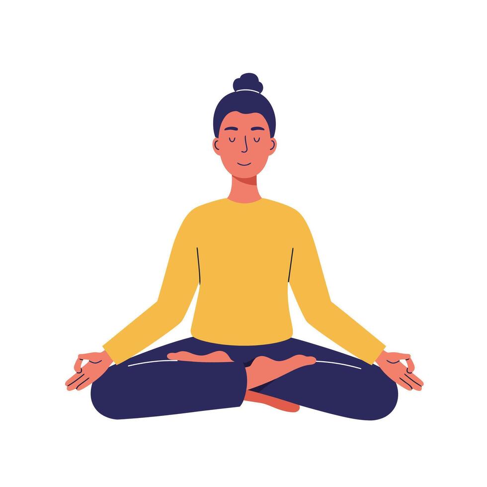 Peaceful meditation pose with a calm expression in flat art vector