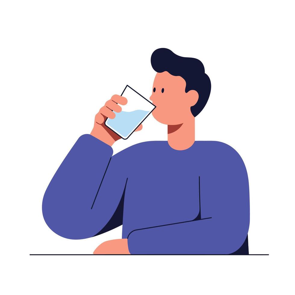 Person enjoying a refreshing drink in flat minimalist art style vector