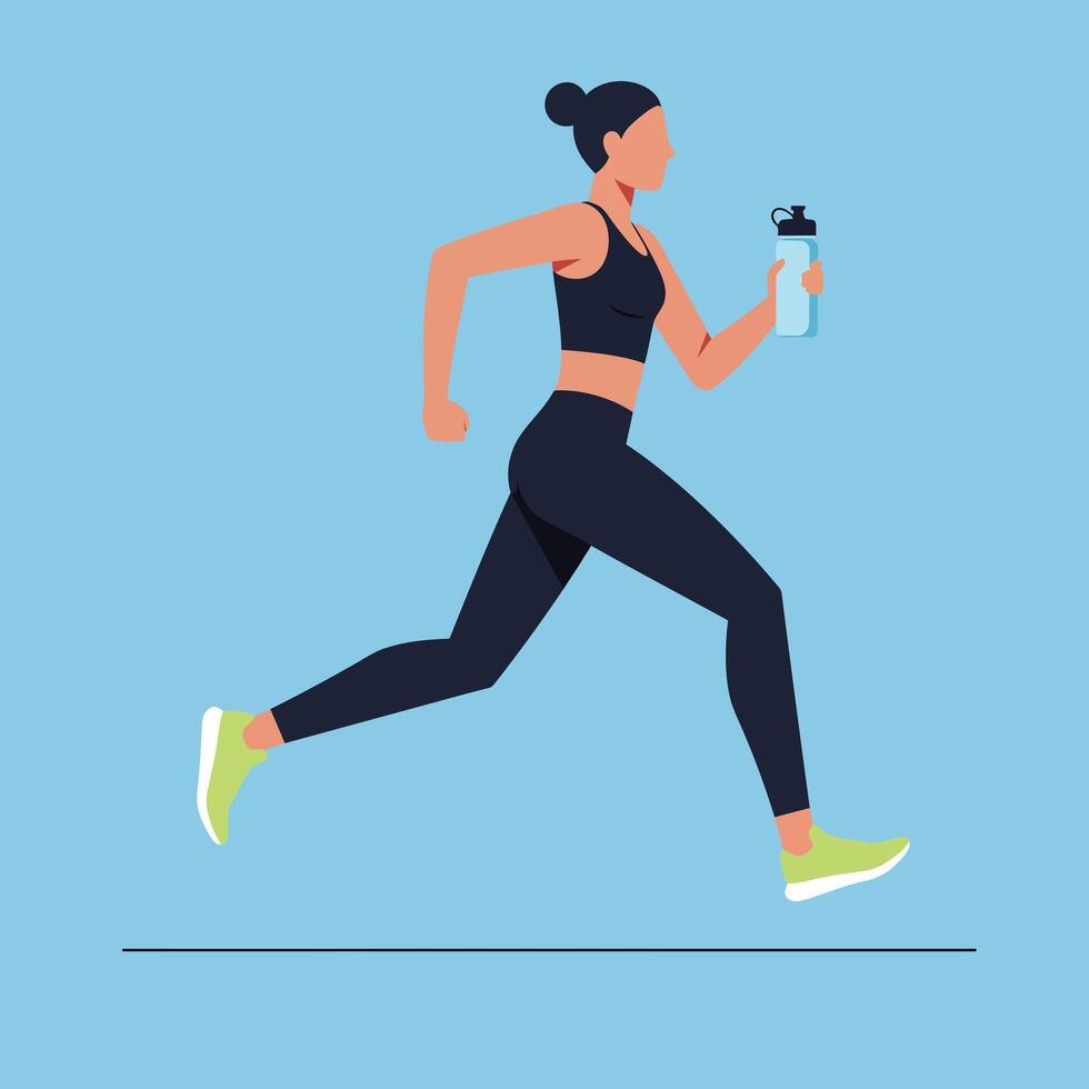 Woman running with water bottle in flat style art vector