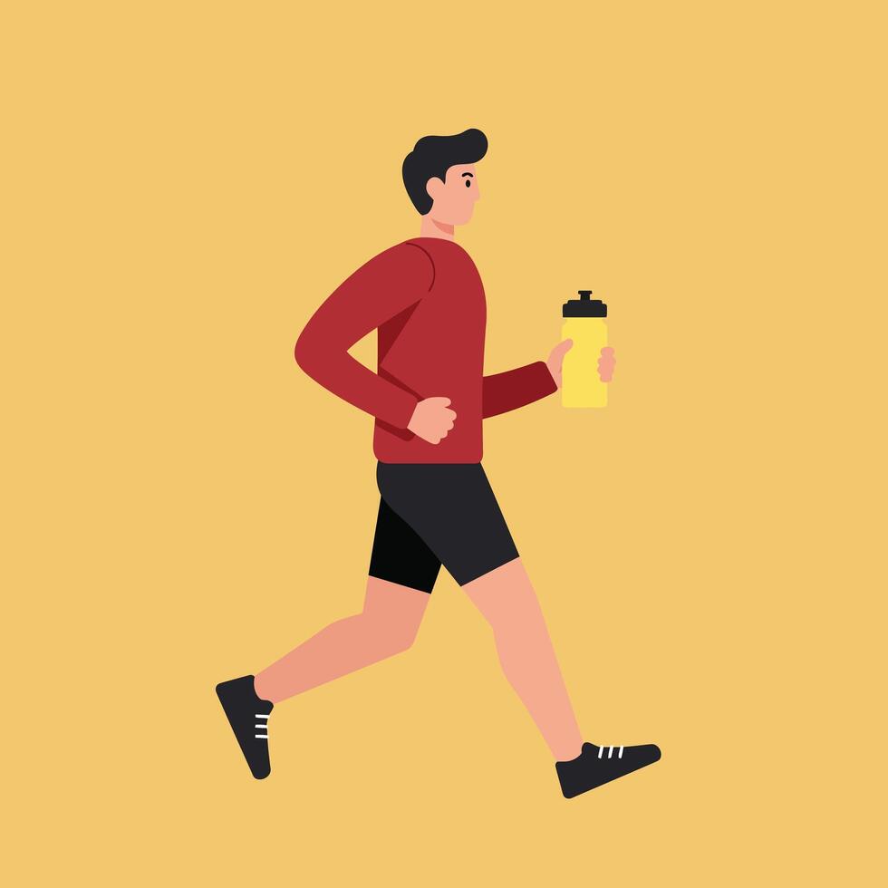 Running man with a drink in hand in flat design art vector