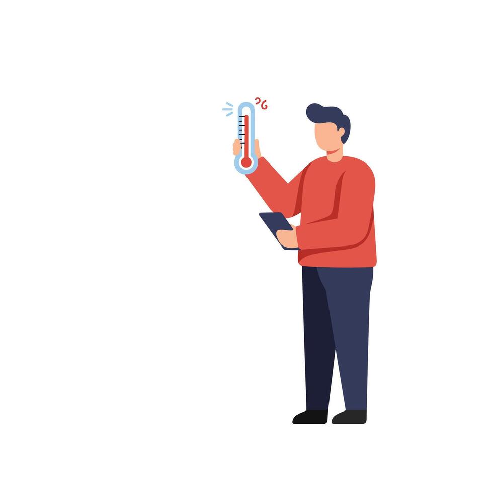 Person measuring temperature with thermometer in flat art style vector