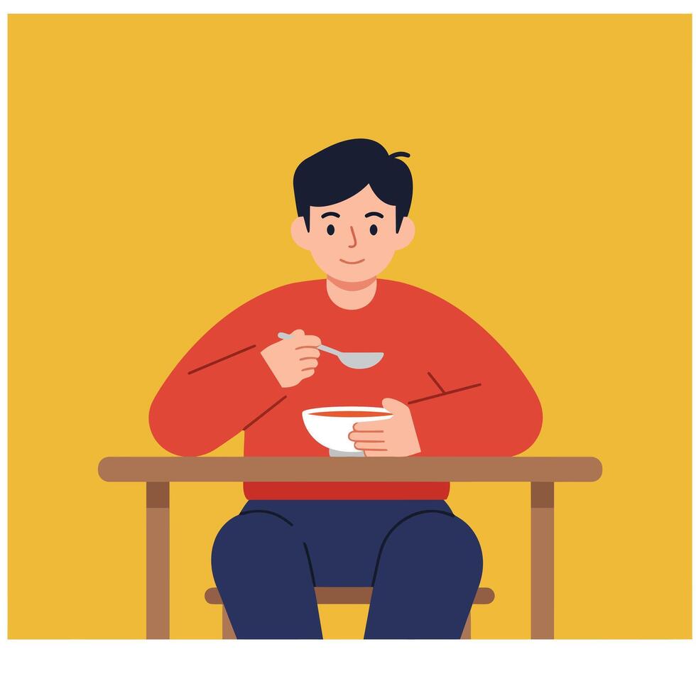 Person enjoying a meal at a table in flat art vector