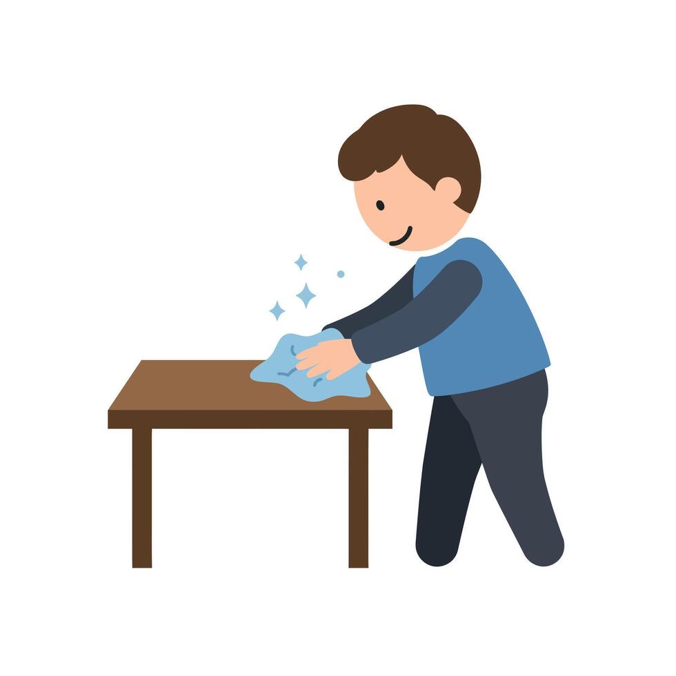 Person cleaning a table with cloth in flat art style vector