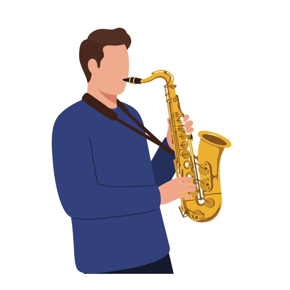 Musician playing saxophone in stylish flat illustration art vector