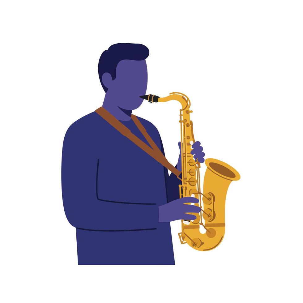 Saxophonist playing a golden saxophone in flat art style vector