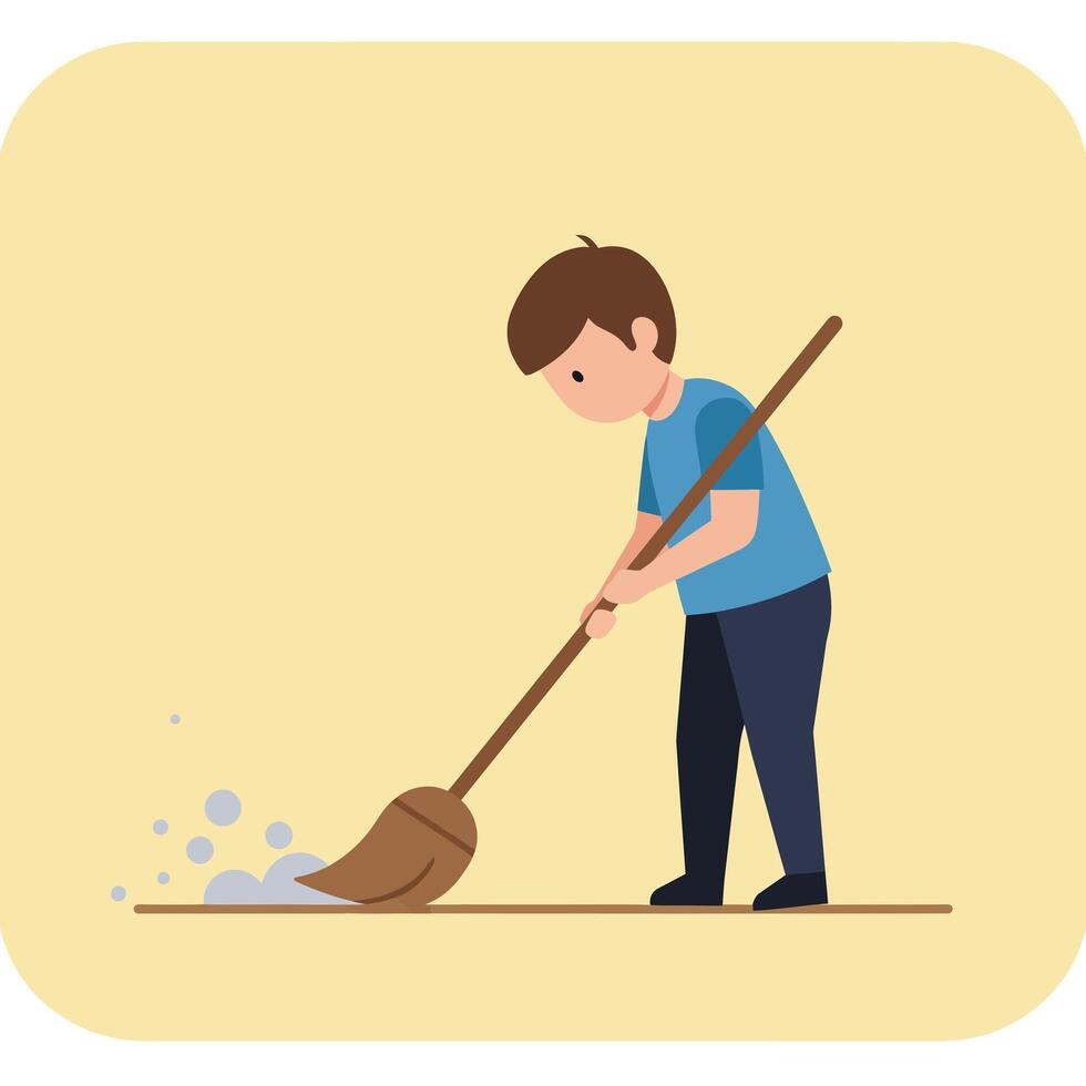 Person cleaning floor with broom in flat design style art vector