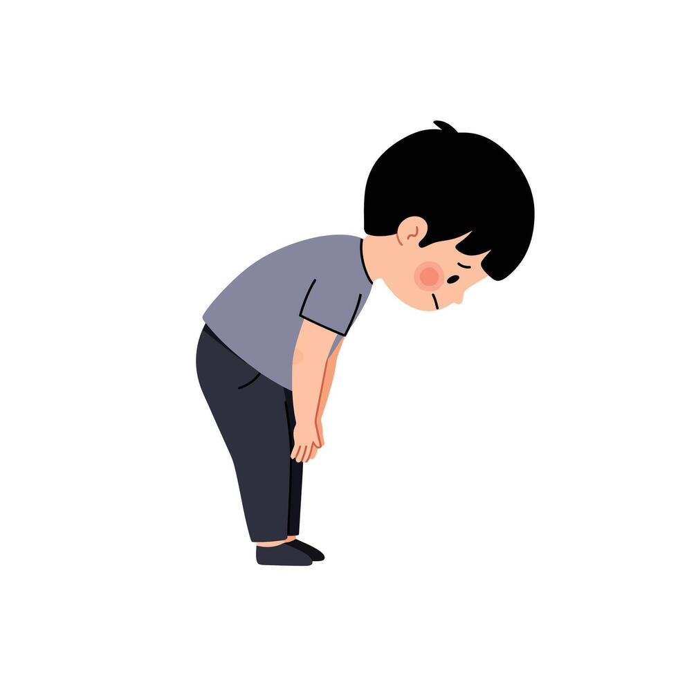Boy bending over in flat design style art illustration vector