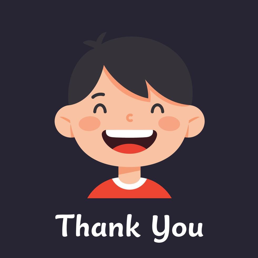 Happy child smiling with a thank you message in flat art vector
