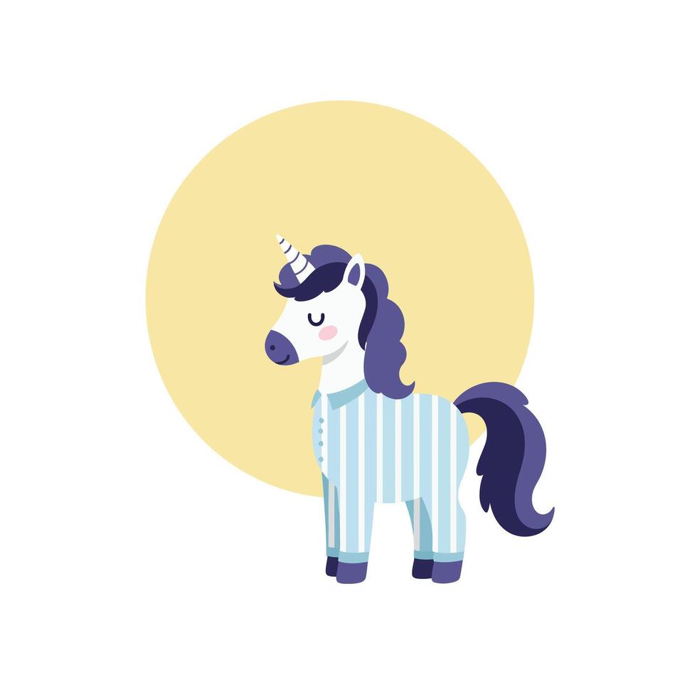 Cute unicorn in pajamas with playful expression in flat art vector