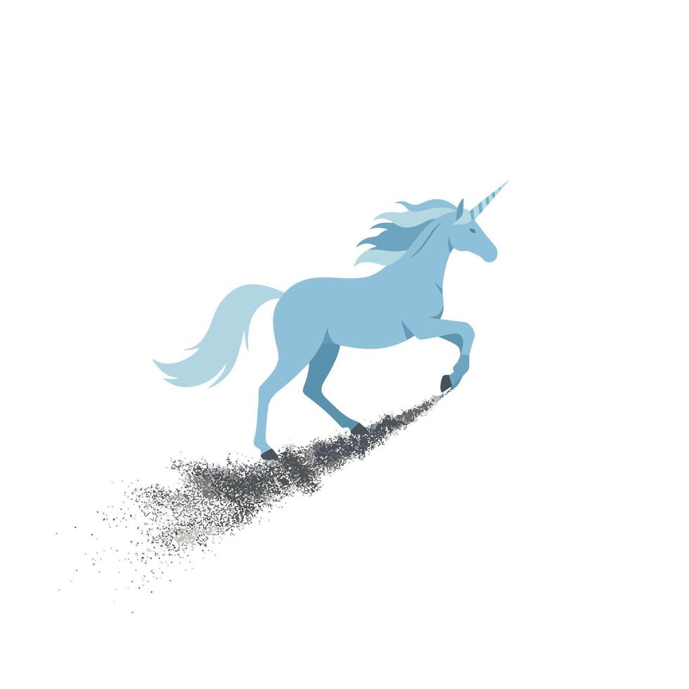 Majestic blue unicorn galloping with sparkles in a flat illustration vector
