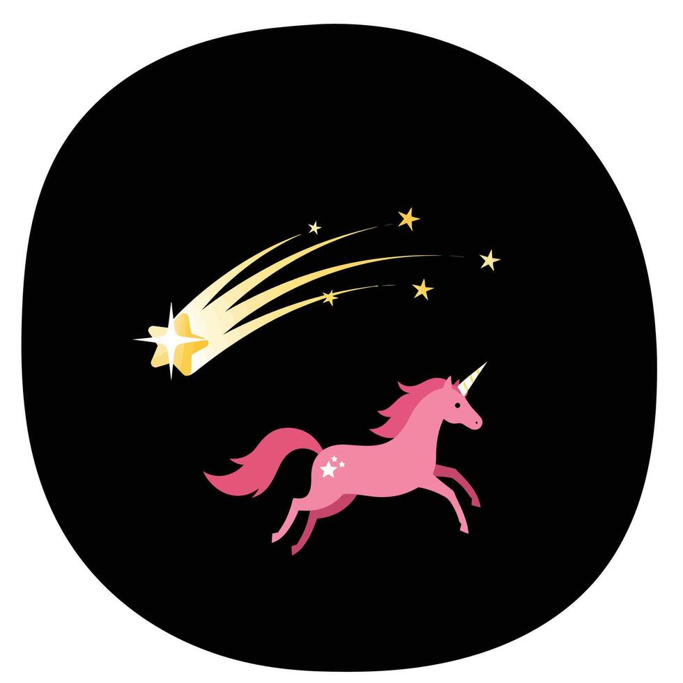 Pink unicorn running with shooting star in flat art style vector