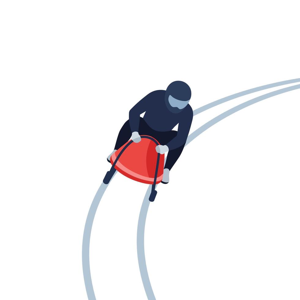 Athlete racing on a sled in dynamic motion flat art vector