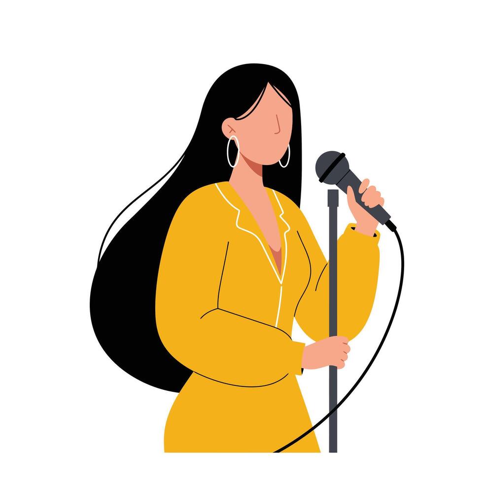 Singer holding a microphone in stylish yellow outfit flat art vector