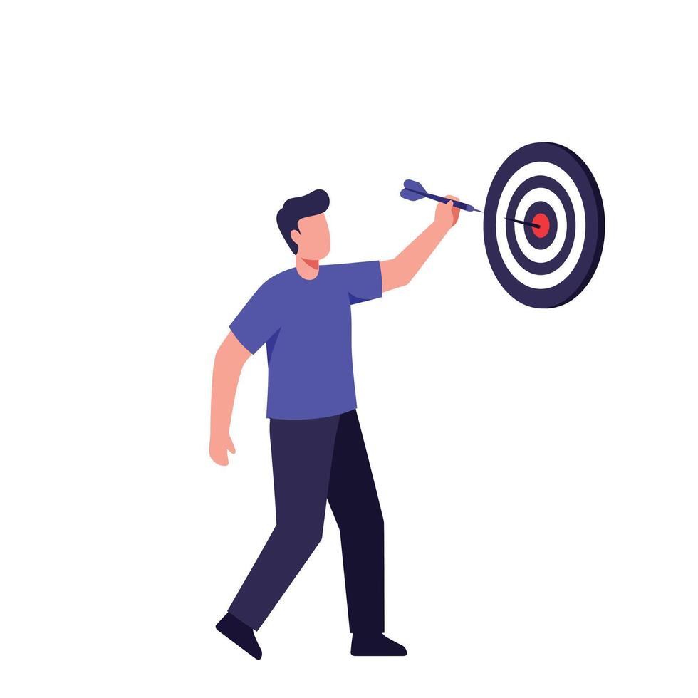 Person throwing dart at target in flat design art vector