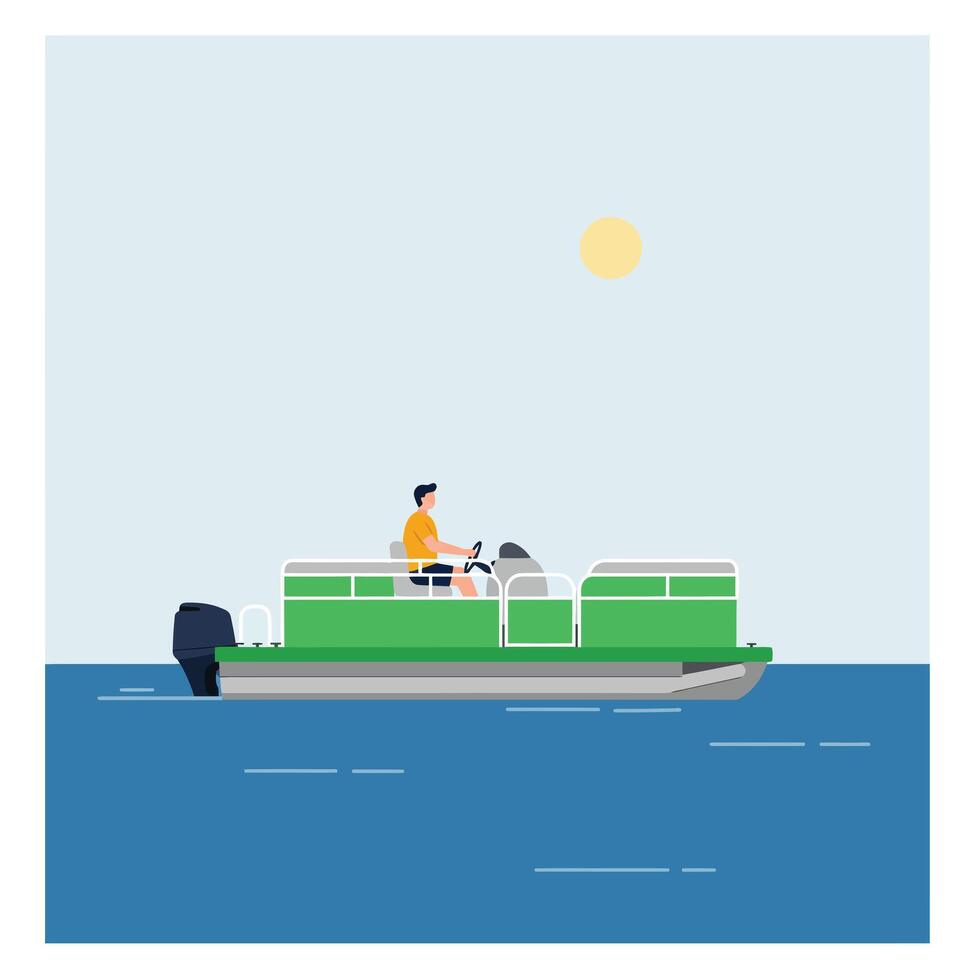 Boat on water with person driving in flat art style vector