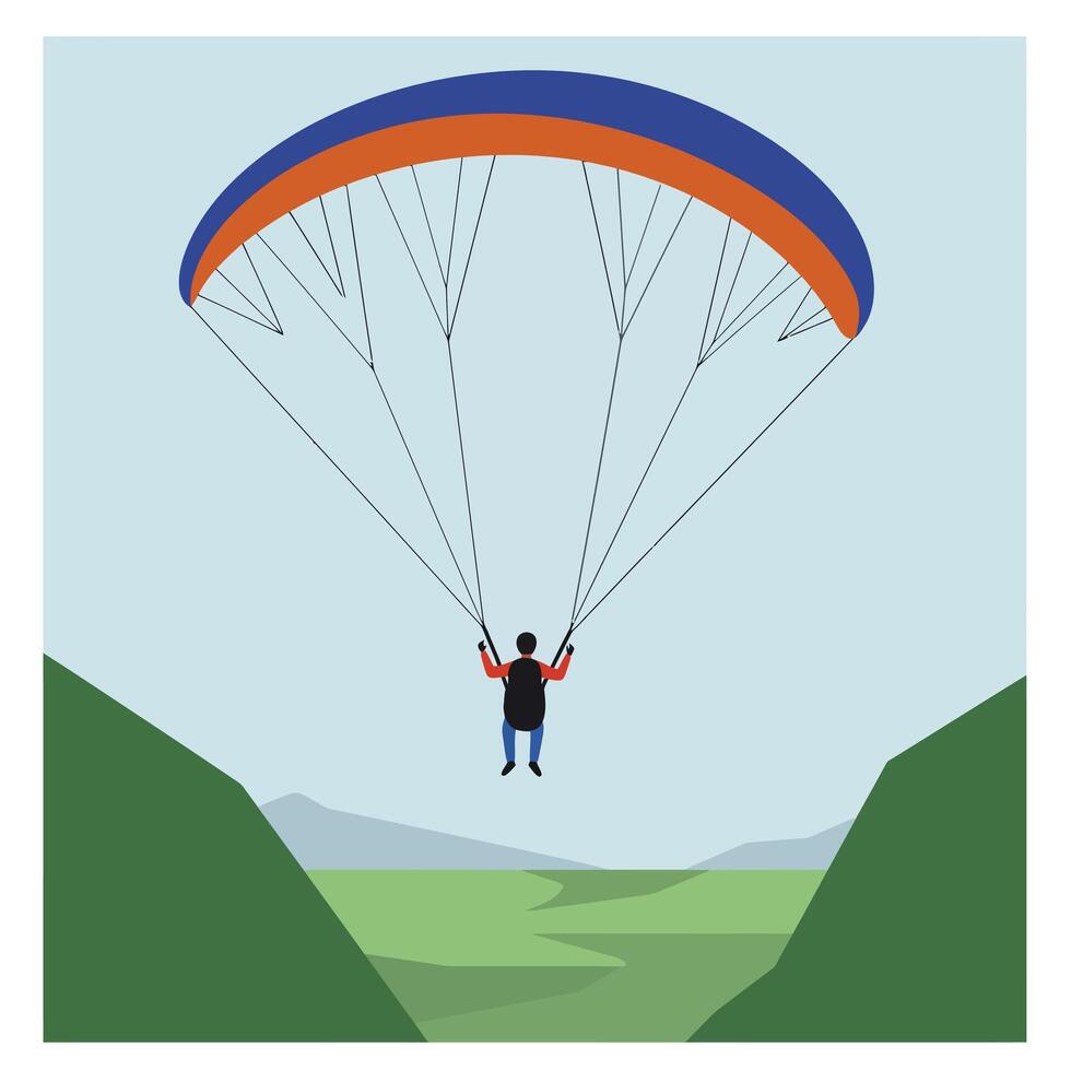 Paragliding adventure in a minimal design style featuring a colorful canopy art vector