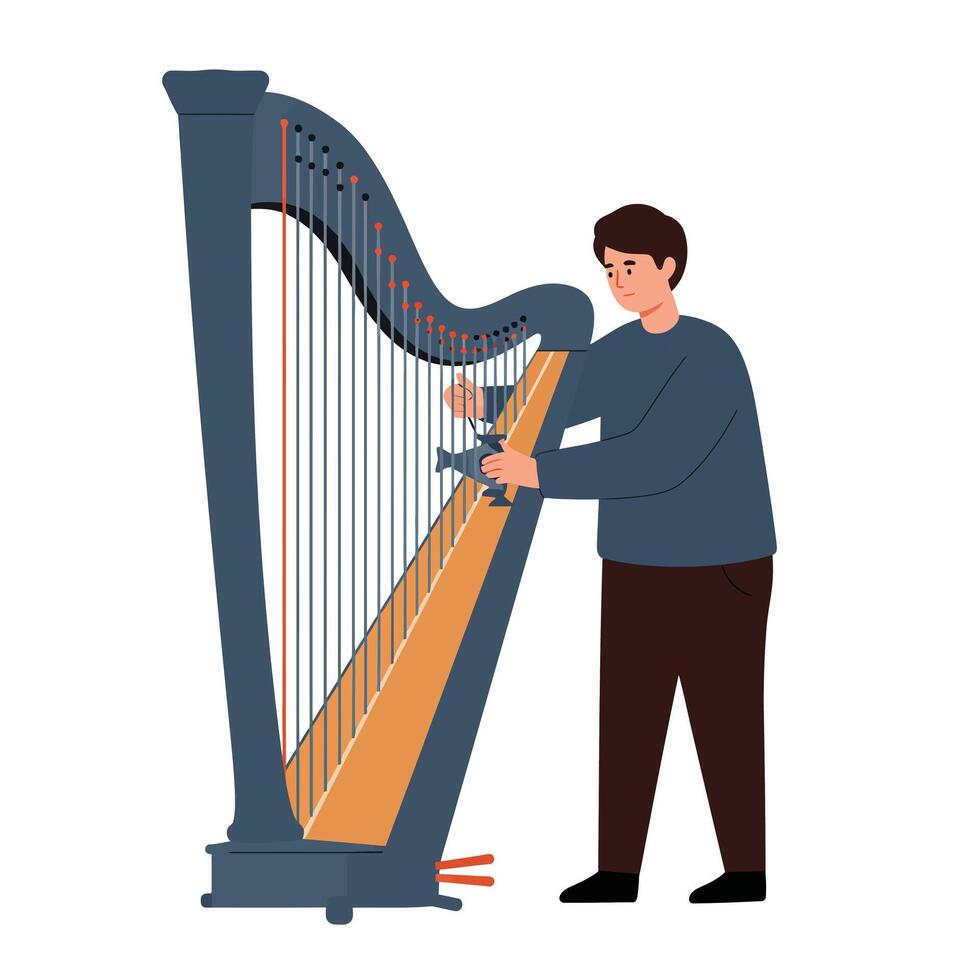 Person playing a harp in flat design style illustration vector