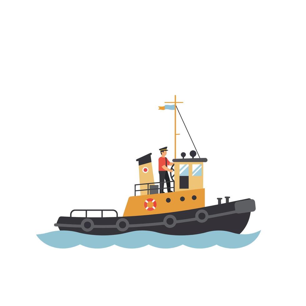 Tugboat navigating calm waters in flat design art vector