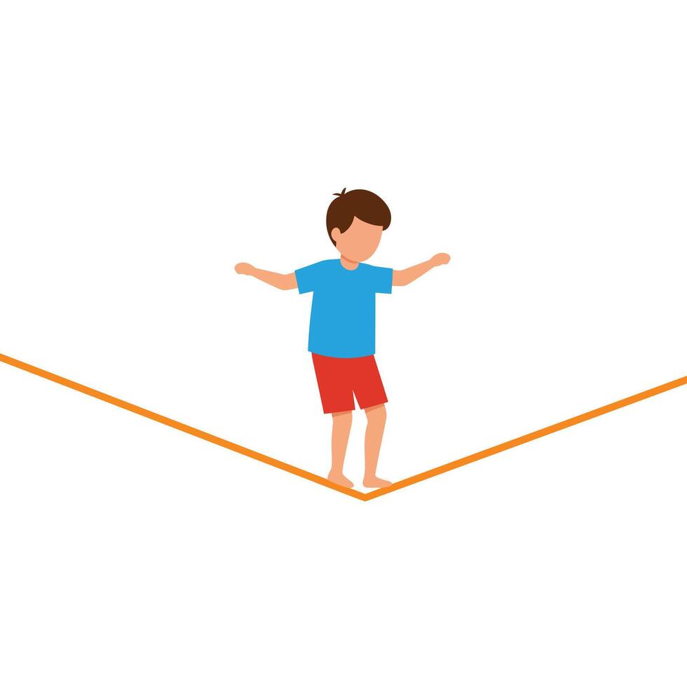 Child balancing on a tightrope in flat, minimal art vector