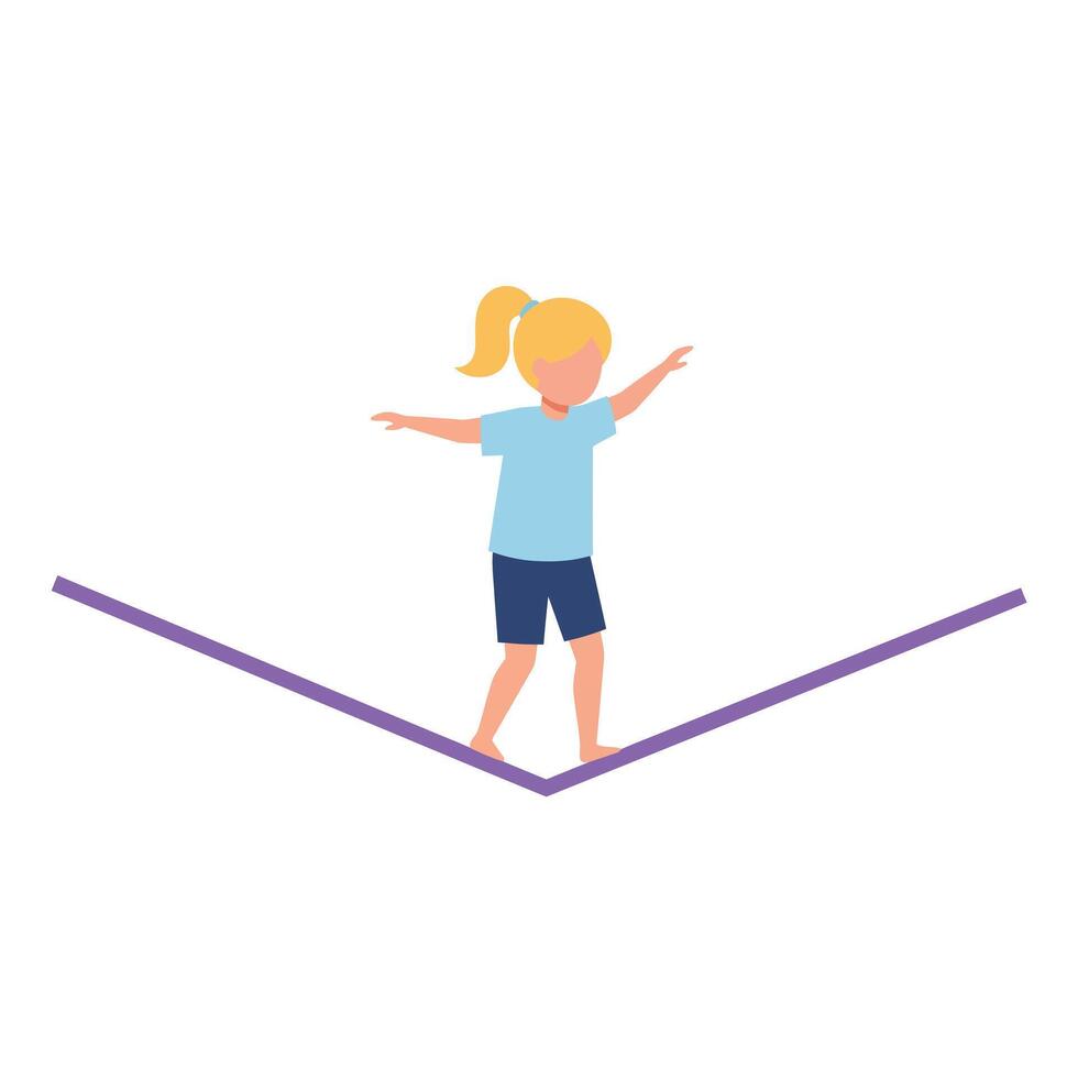 Child balancing on a line in flat style art illustration vector