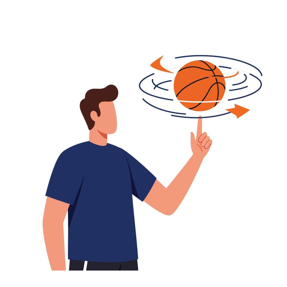 Basketball player spinning ball on finger in flat art vector