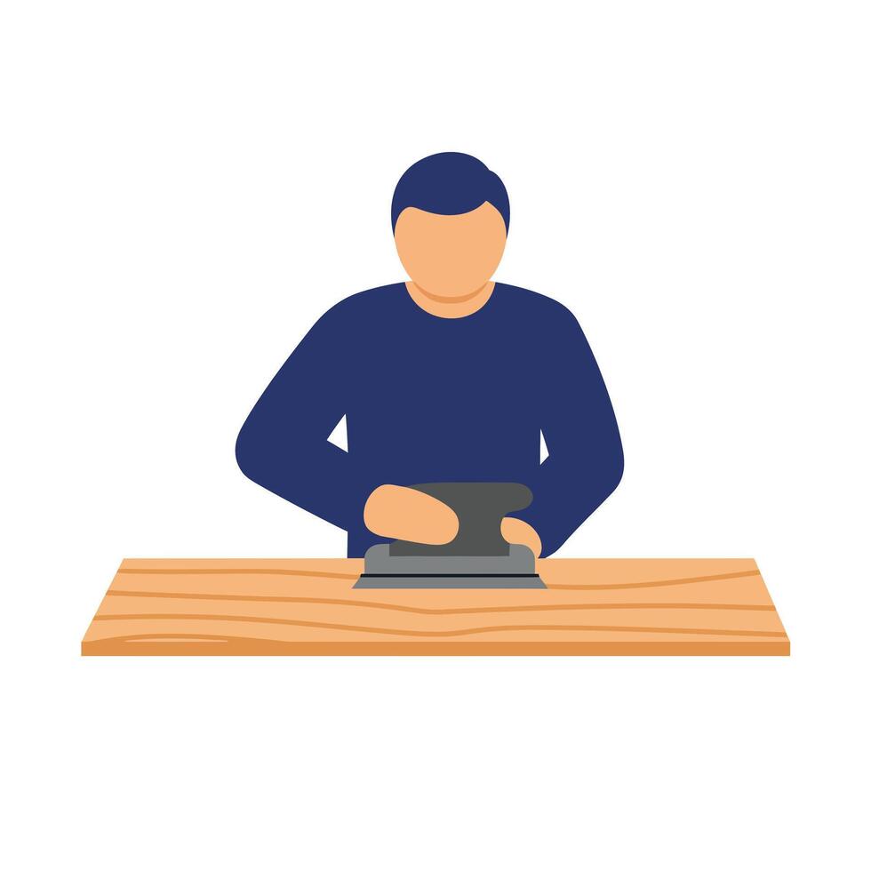 Person using hand tool on wood surface in flat art vector