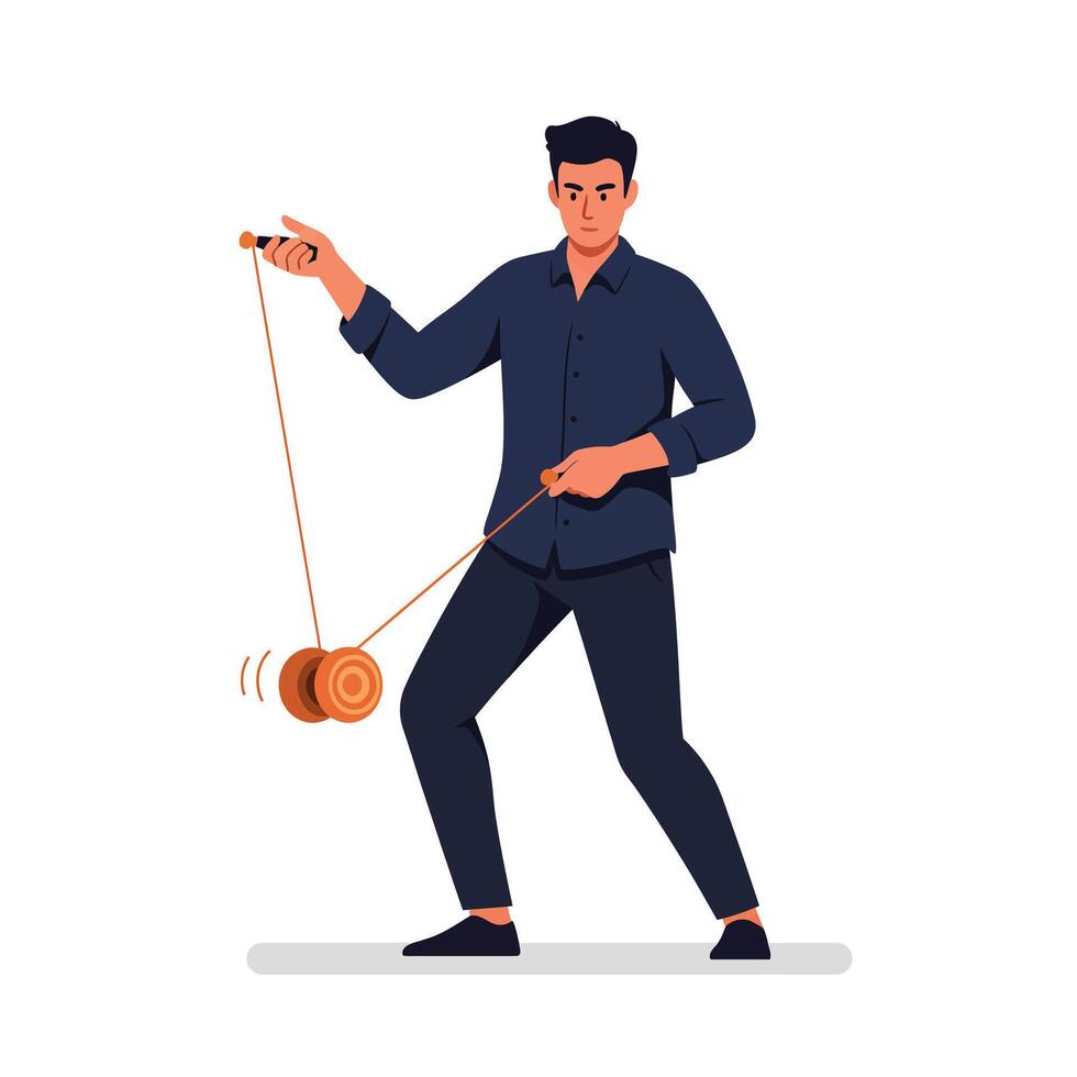 Young man skillfully playing with a yo-yo in a dynamic and engaging manner vector