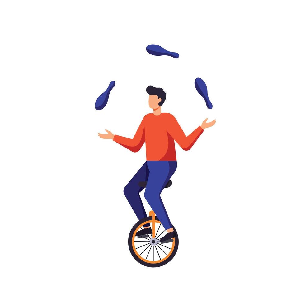 Unicyclist Juggling Blue Pins in a Dynamic Circus Performance Illustration vector