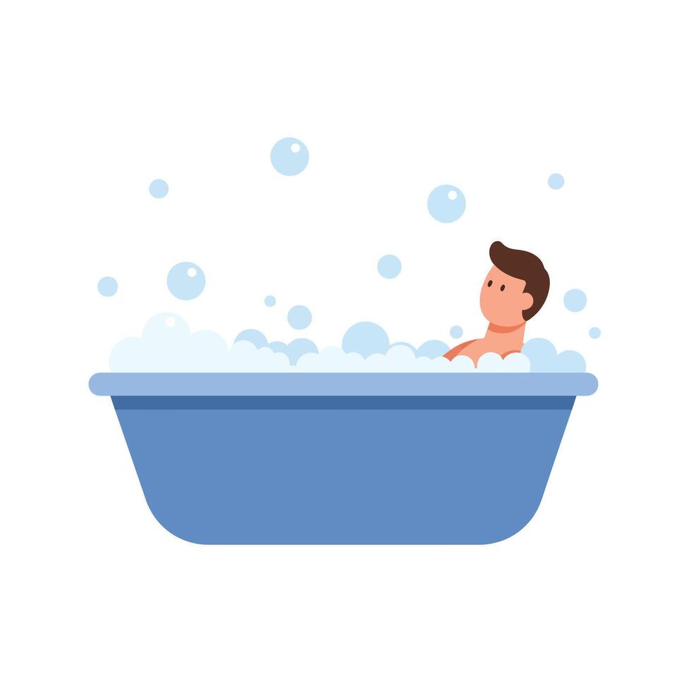 Person enjoying a relaxing bath with bubbles in a blue tub vector